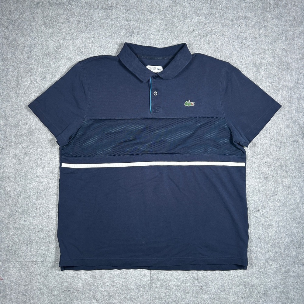 Lacoste Sport Polo Shirt Mens XL Navy Blue Mesh Panel Athletic Tennis Active